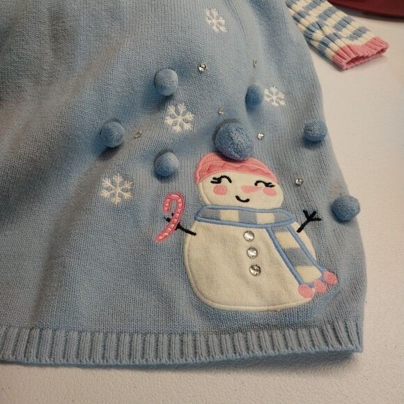 Cynthia Rowley Girls Snowman Sweater Dress Sz M(7/8) Embroidered Rhinestone Poms - Picture 7 of 8